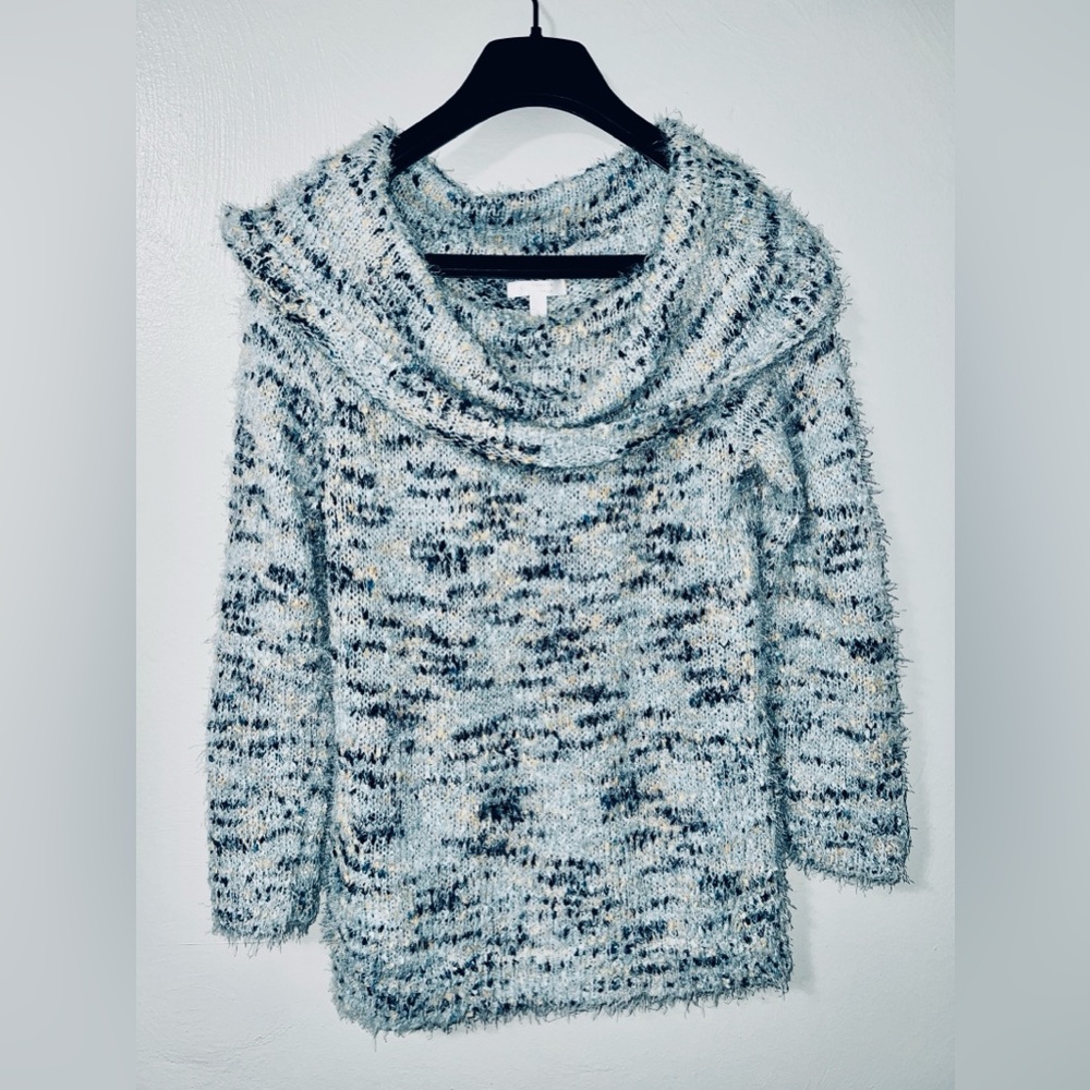LC Lauren Conrad Fuzzy Cowl Neck Sweater Blue Speckled Size L